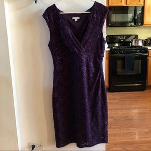 Short-Sleeve Lace and Sparkly Dress, Mid-Calf